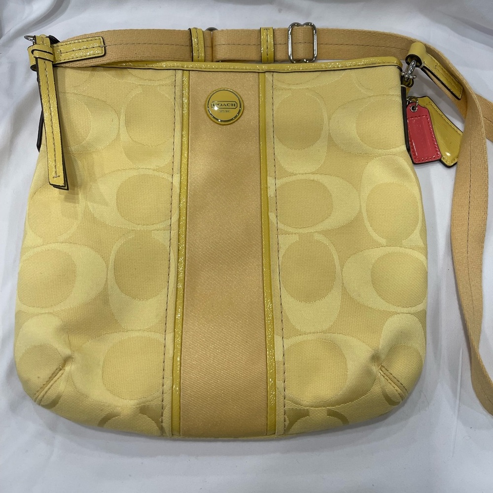 Coach Signature Stripe Duffle Shoulder Crossbody Bag F21905 Bright Yellow